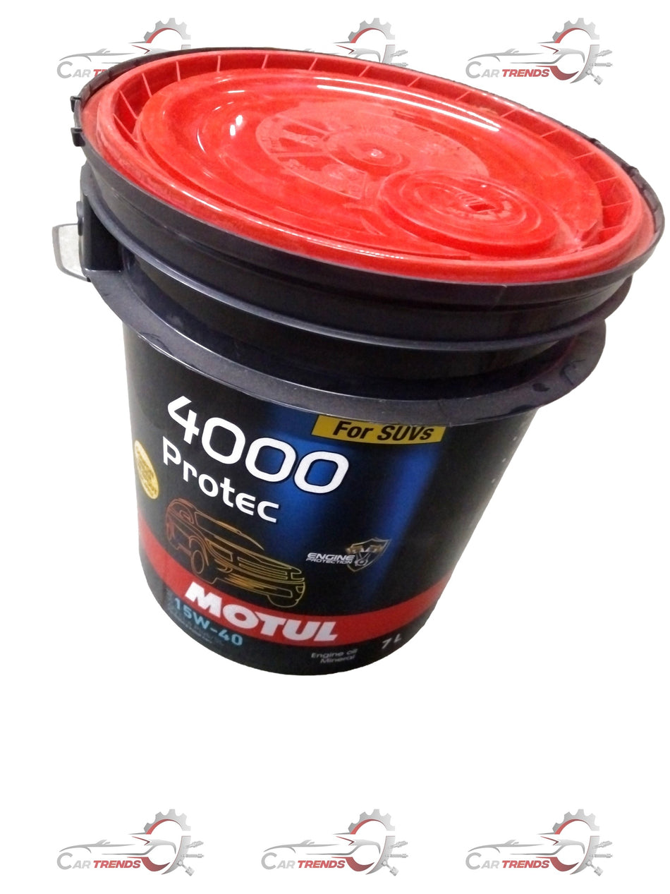 MOTUL 15W40 7L motor oil container with CarTrends branding, showcasing the MOTUL Motion Plus 4000 product for vehicles.