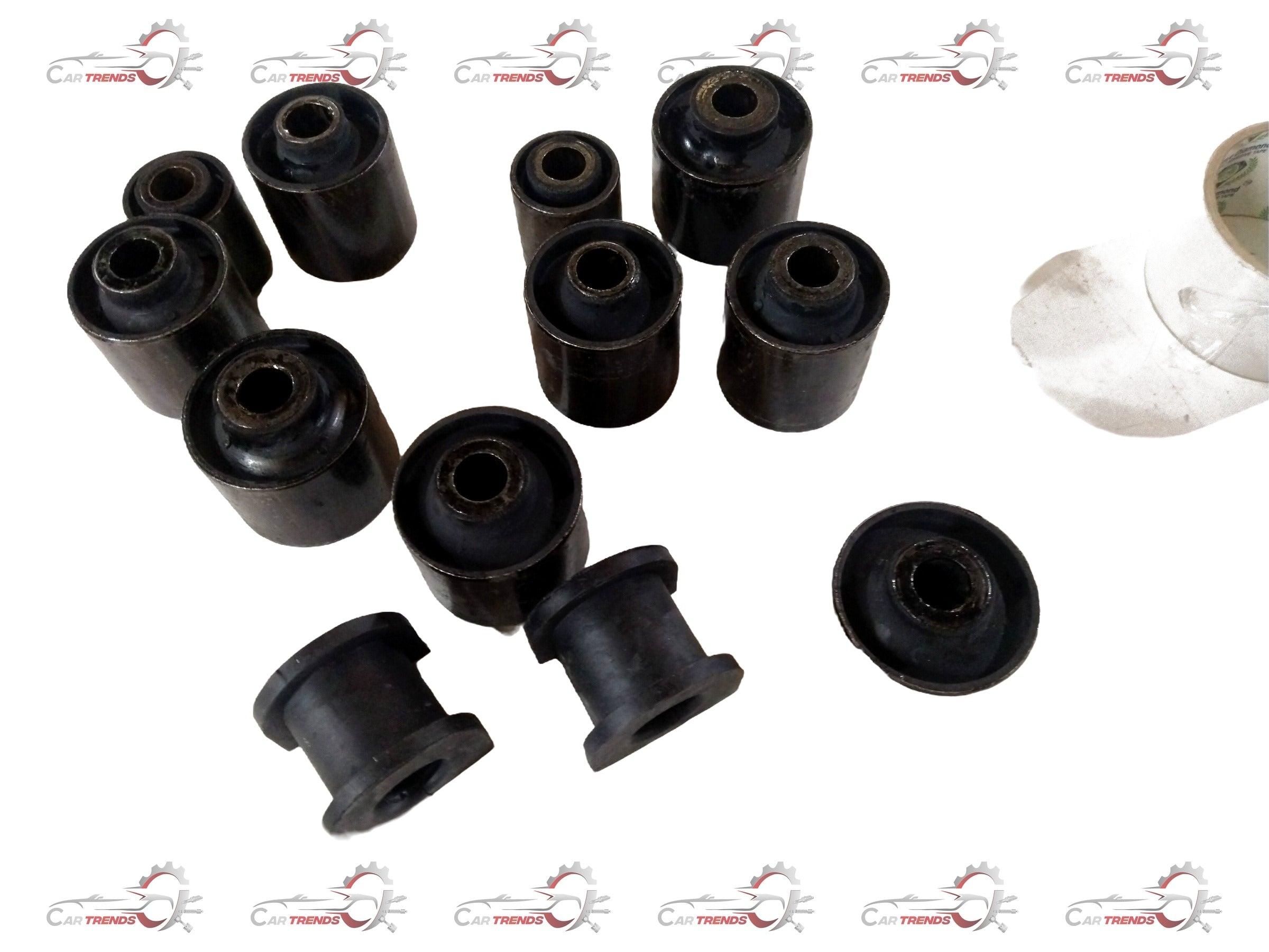 TATA Rear Suspension Bush Kit Aria-Storme spare parts, showing black rubber bushings and metal components for vehicle suspension.