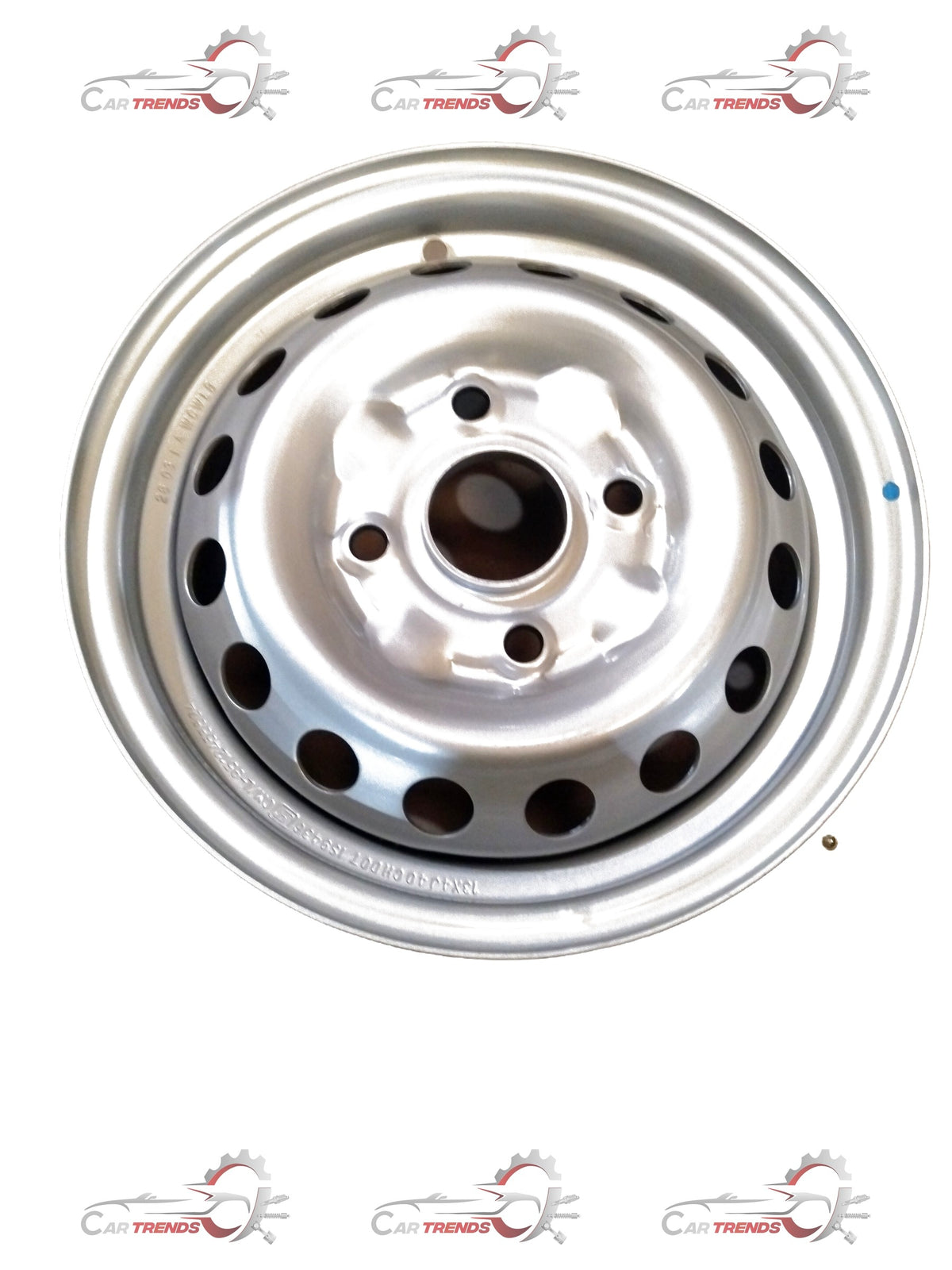 Maruti Suzuki Super Carry wheel rim, steel design, black finish, with visible bolt holes and central hub area.