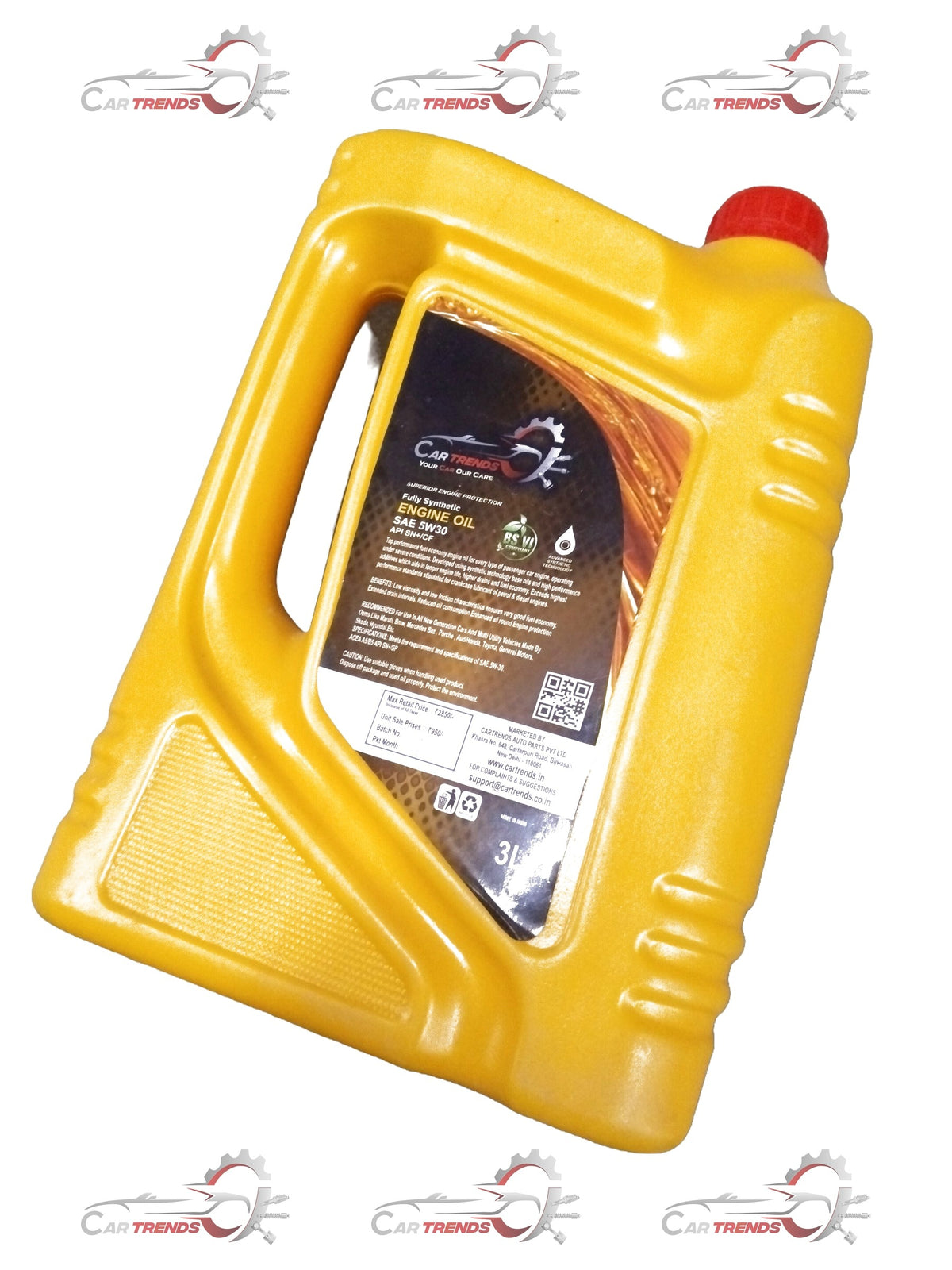 CartTrends 5W30 car engine oil, 3-liter pack, suitable for all cars and variants, shown in a clear container image.