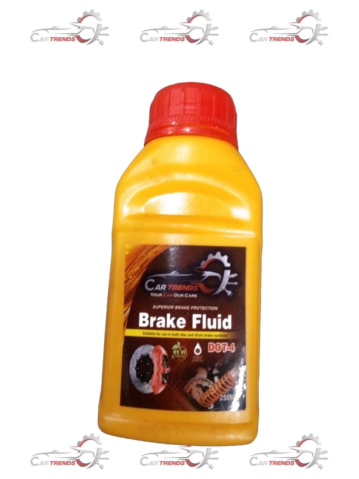 Cartends Dot 4 brake oil 250ml container for all car types, showing the bright orange packaging and label details.