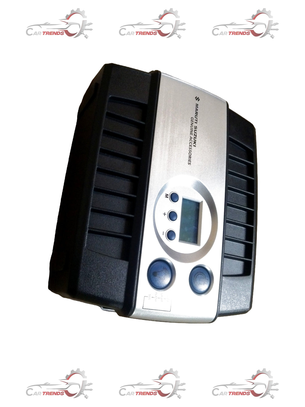 Digital air inflator for Maruti Suzuki Swift, Dzire, Baleno, and Ertiga, showing digital display and air hose attachment.