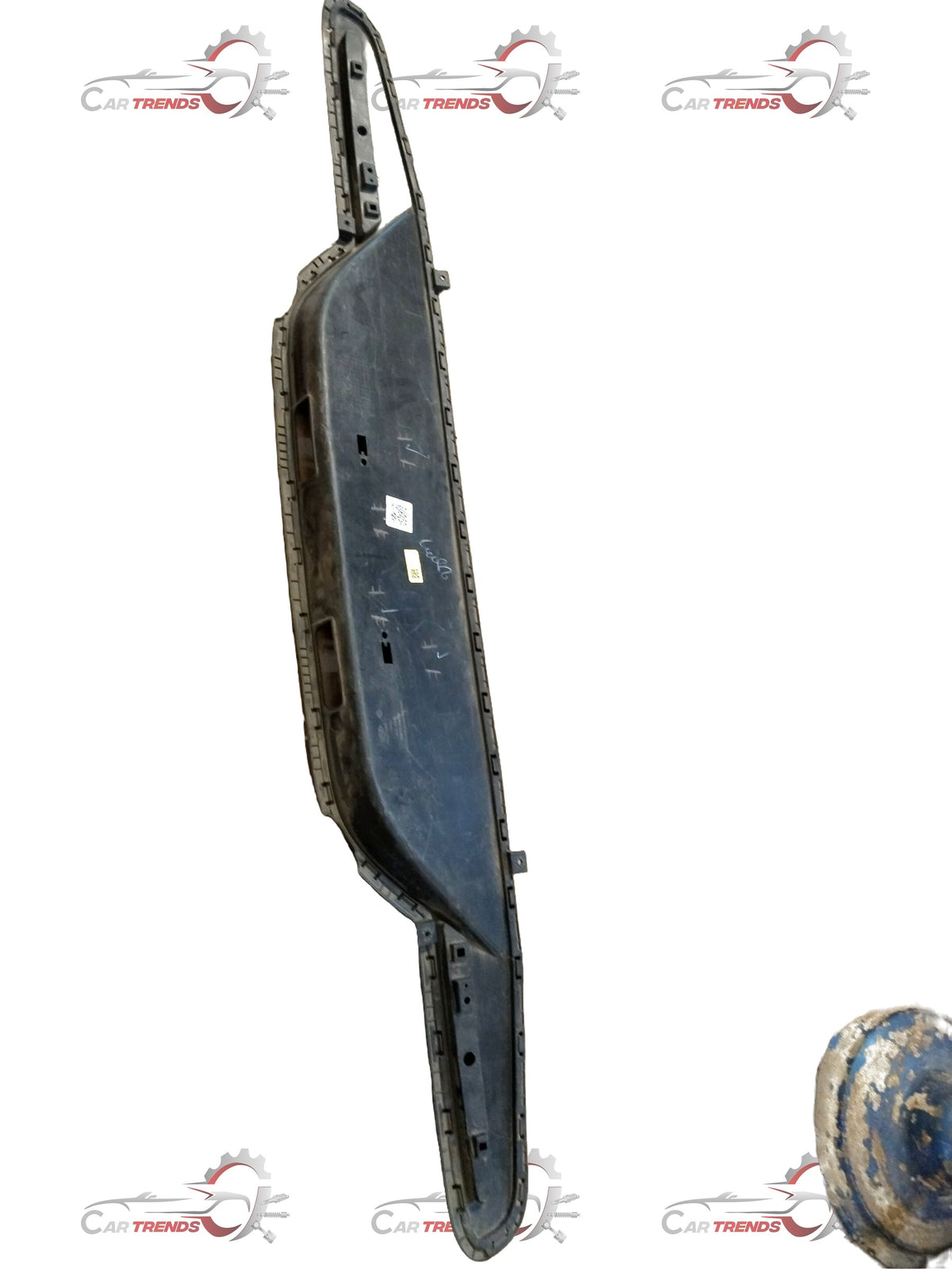Hyundai Santro lower rear bumper in black, showing the exterior side with mounting points and smooth surface.