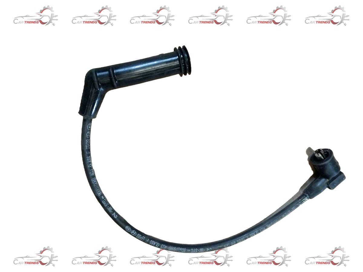 CarTrends Santro Xing plug wire spare part, close-up of the black insulated wire with connectors for engine ignition system