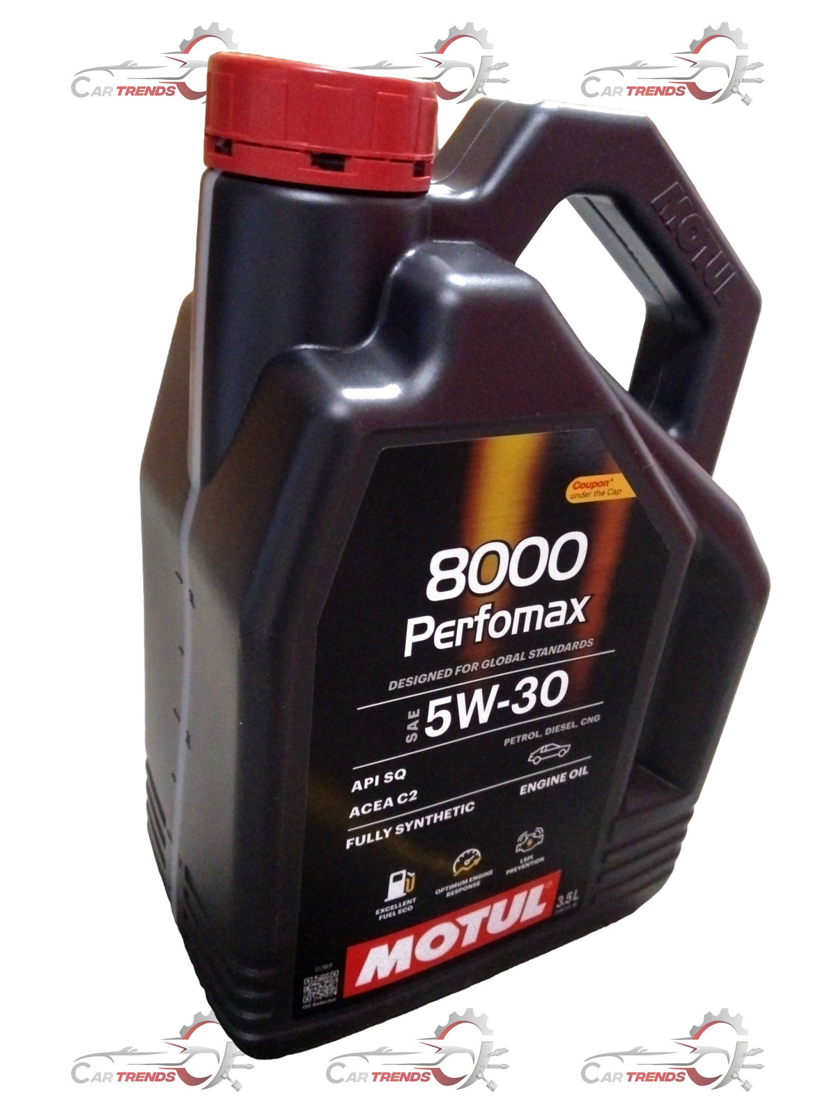 CarTrends PERFOMAX 5W30 8000 motor oil for KWID, Triber, Duster vehicles in a 3.5 L bottle, shown in the image.