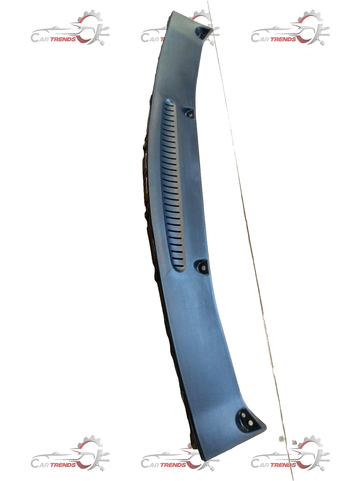 Hyundai i20 upper radiator grille cover by CarTrends, showing the black plastic grille with mounting points and design details.