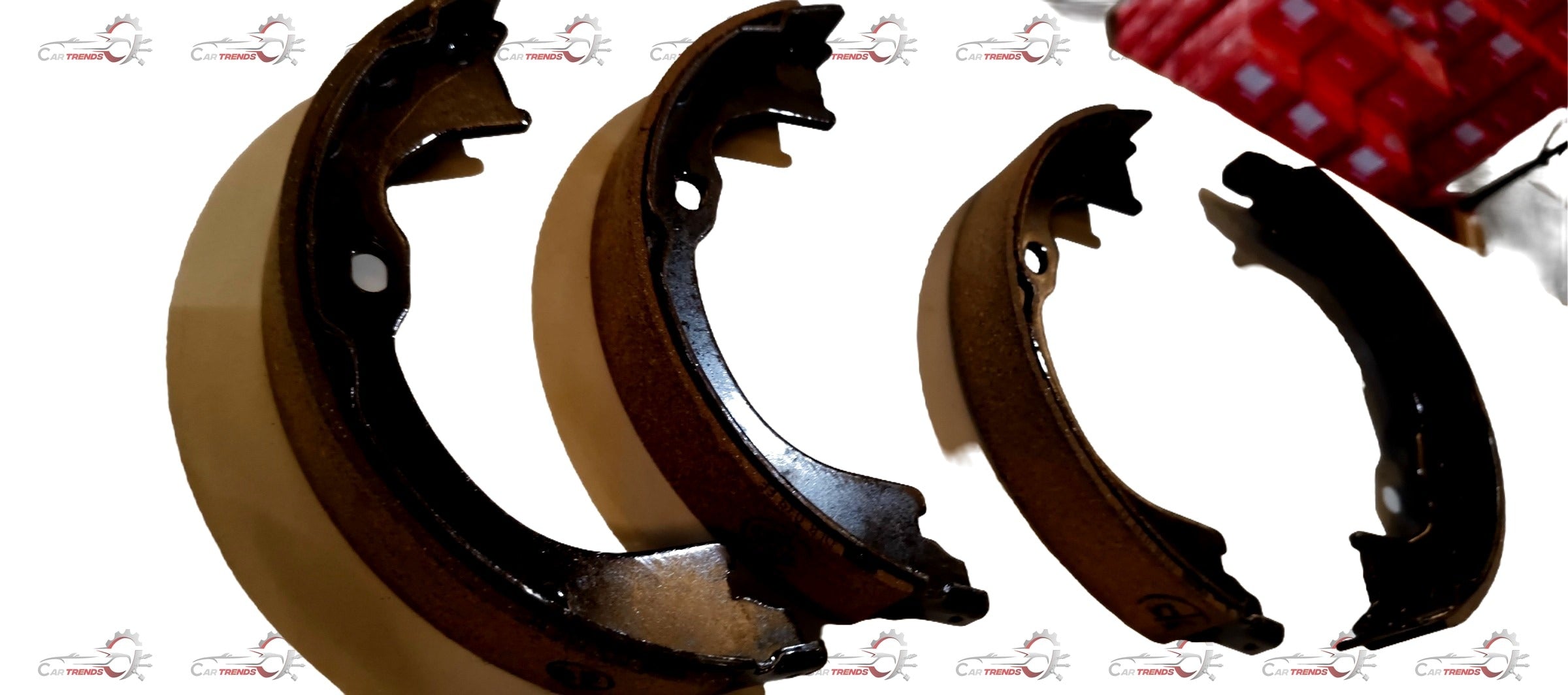 TATA lined shoe assembly kit for Tata Hexa and Aria rear brake, showing brake components and lining details.