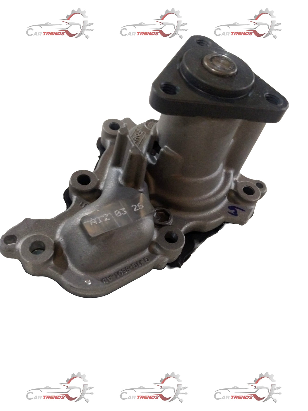Ford EcoSport water pump GN1G8501AB by CarTrends, showing the new, durable water pump with mounting brackets and pulley.
