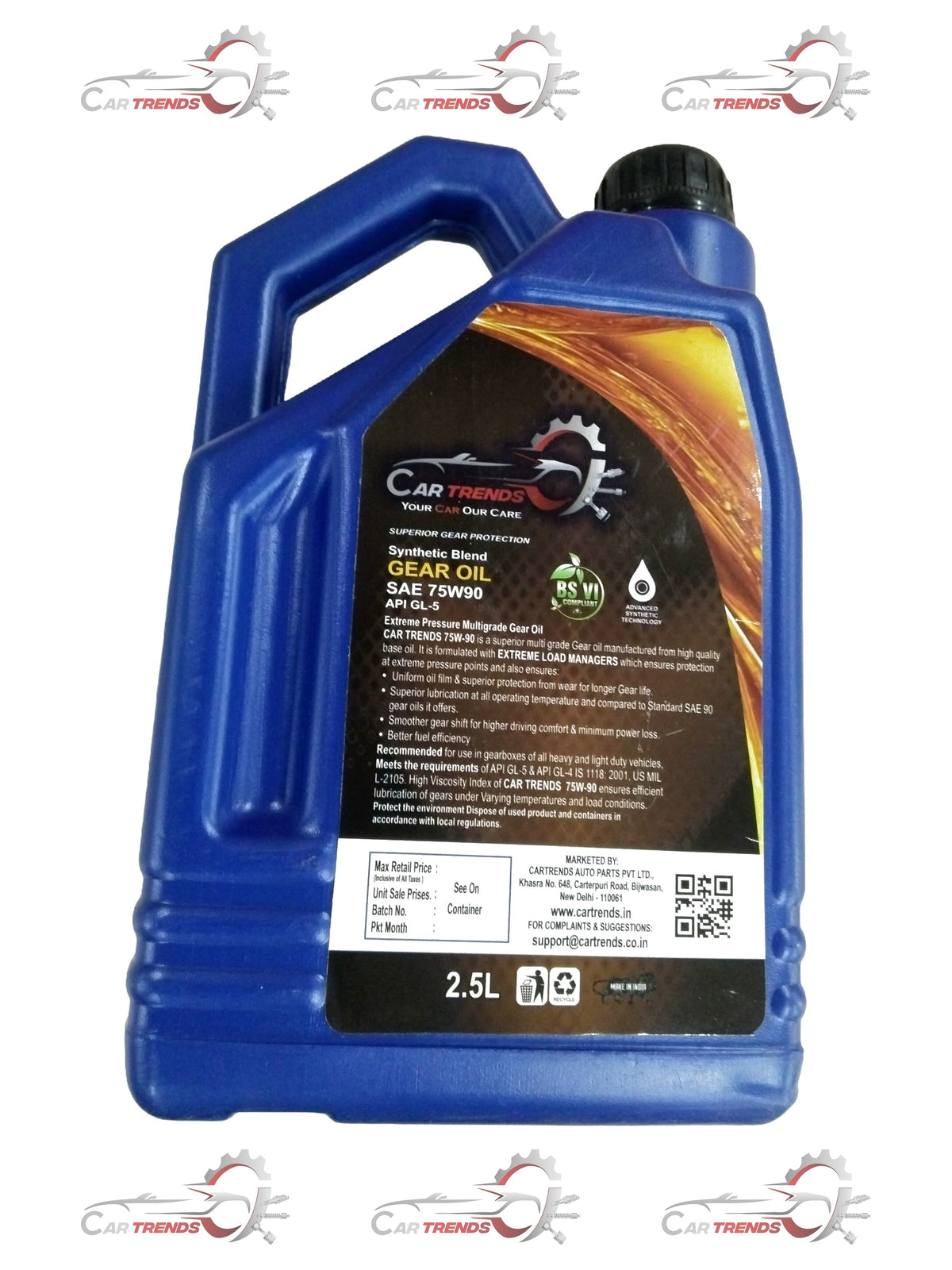 CARTRENDS 75w90 Car Gear Oil in a 2.5L pack, suitable for all car types and variants, showing the gear oil container.