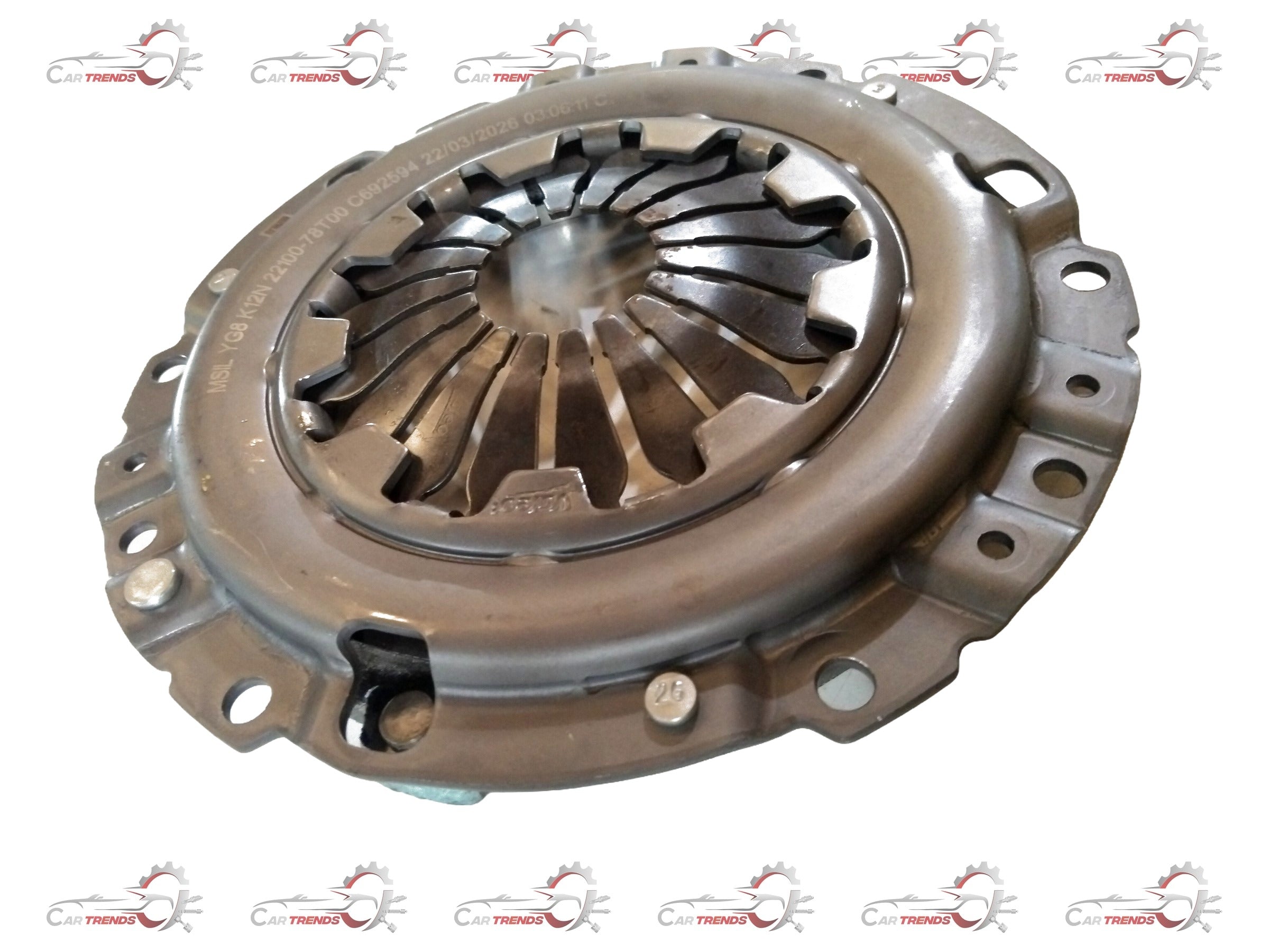 Maruti Suzuki pressure plate for clutch assembly, branded Super Carry, metallic component with mounting holes, used in vehicle transmission systems.