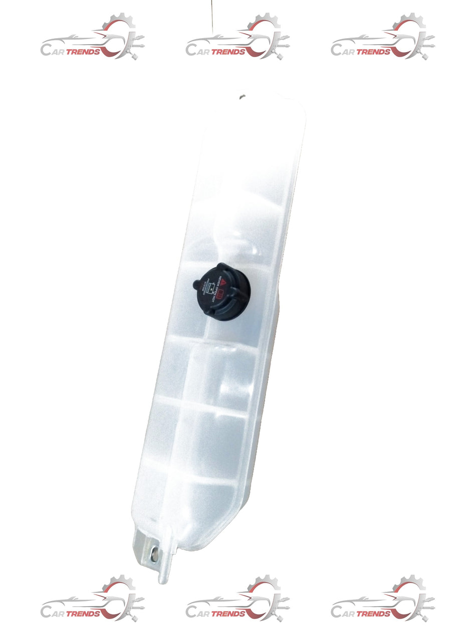 CarTrends degassing tank assembly for Bolero vehicle, showing the metal tank with inlet and outlet fittings.