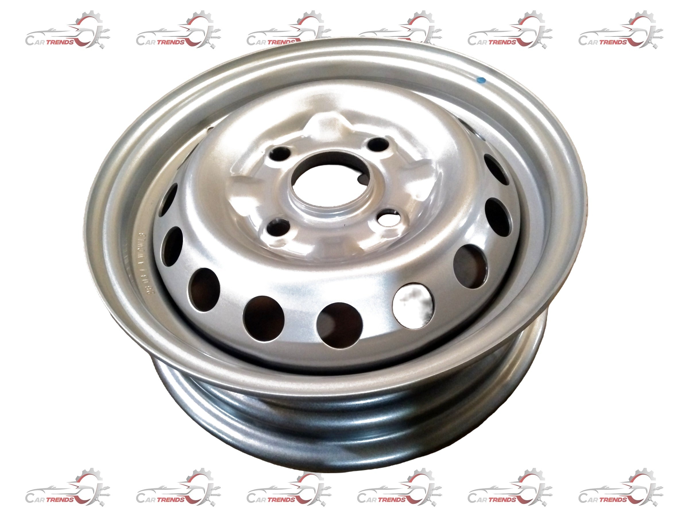 Maruti Suzuki Super Carry wheel rim, black metal alloy with bolt holes, designed for durable vehicle performance.