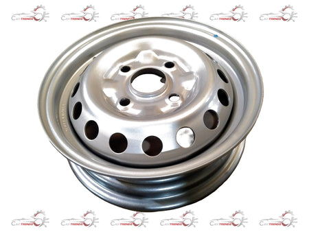 Maruti Suzuki Super Carry wheel rim, black metal alloy with bolt holes, designed for durable vehicle performance.