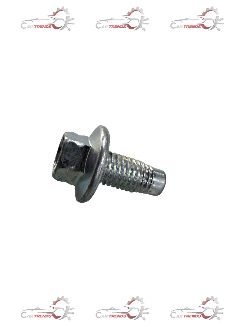 General Motors Chevrolet Beat oil pan drain plug assembly showing the metal threaded plug with rubber gasket for oil drainage.