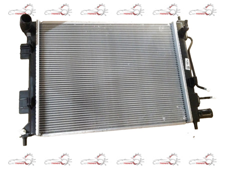 Hyundai Radiator Assembly for Grand i10 and Xcent (2013-2019) petrol models, showing the radiator core and mounting points.