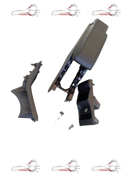 Maruti Suzuki Baleno or Fronx armrest in black plastic with mounting brackets, designed for interior comfort and support.