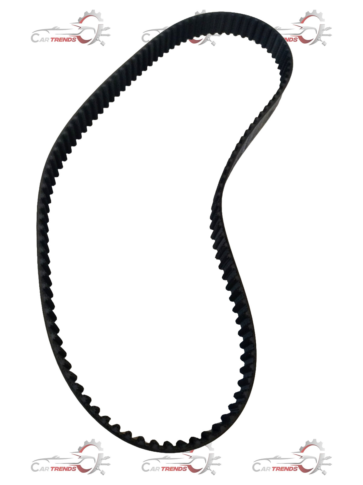 Tata timing belt 570705116303, spare auto parts, showing the black rubber belt with metal teeth on a white background.