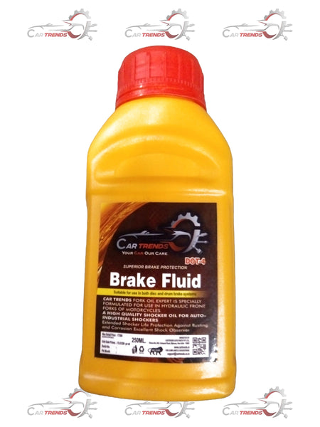 CartTrends Dot 4 brake oil 250ml container for all cars and variants, shown in a clear image of the brake fluid bottle.