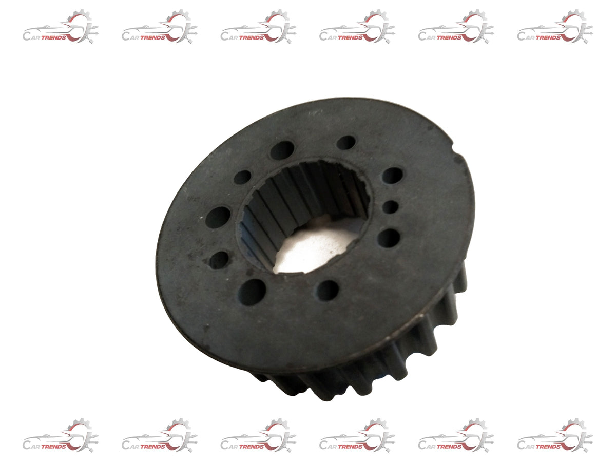 Hyundai sprocket crankshaft for I10, I20, Creta, Verna, showing detailed metal component with gear teeth and mounting points