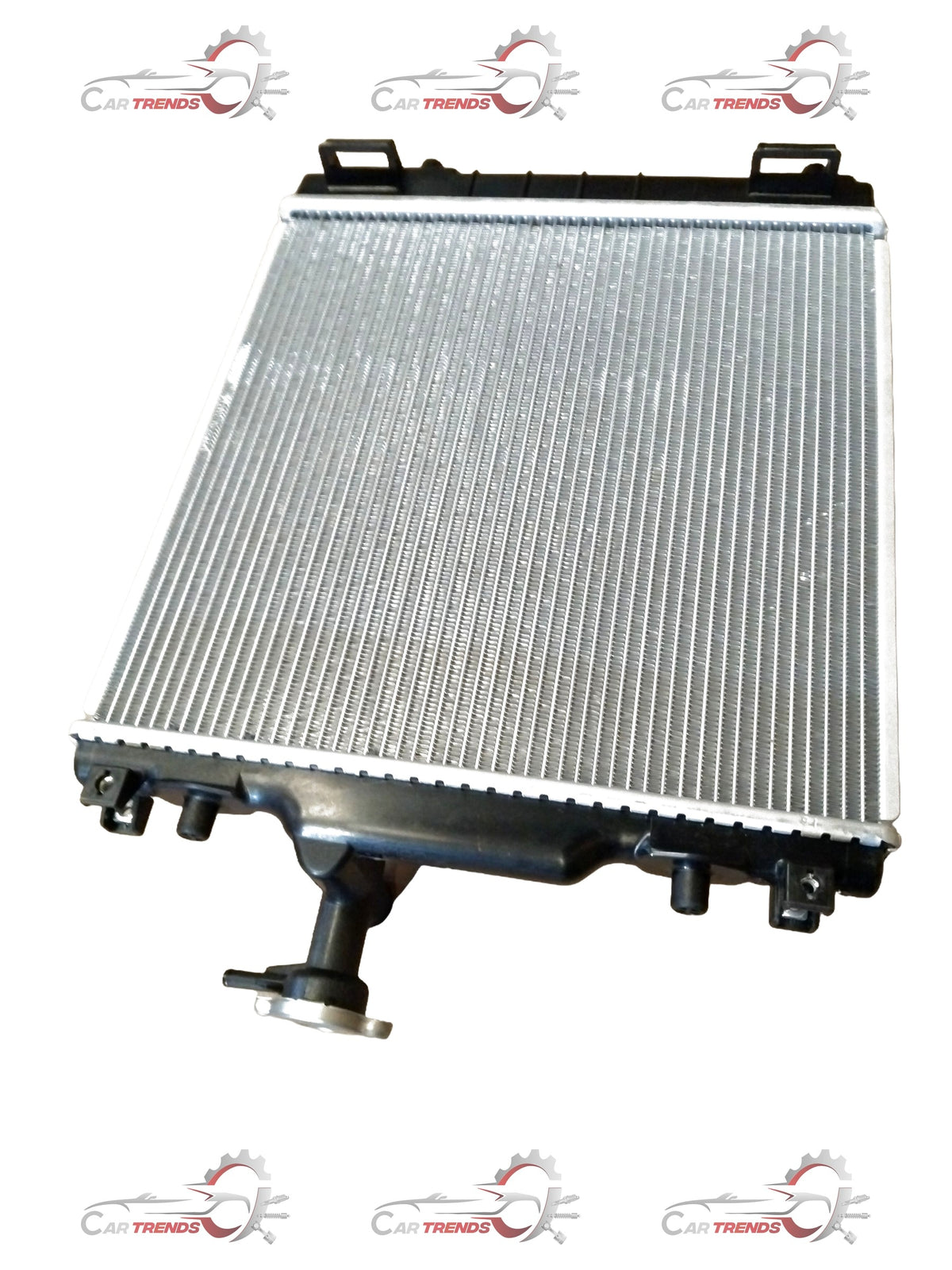 Maruti Suzuki Alto 800 radiator for petrol and CNG models, shown in a close-up view with mounting brackets and cooling fins.