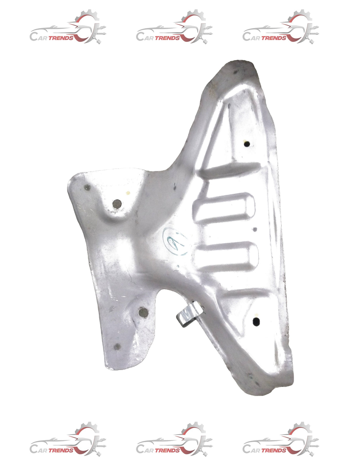 CarTrends Nissan Micra exhaust manifold cover showing a close-up of the metal part with mounting points and branding details.