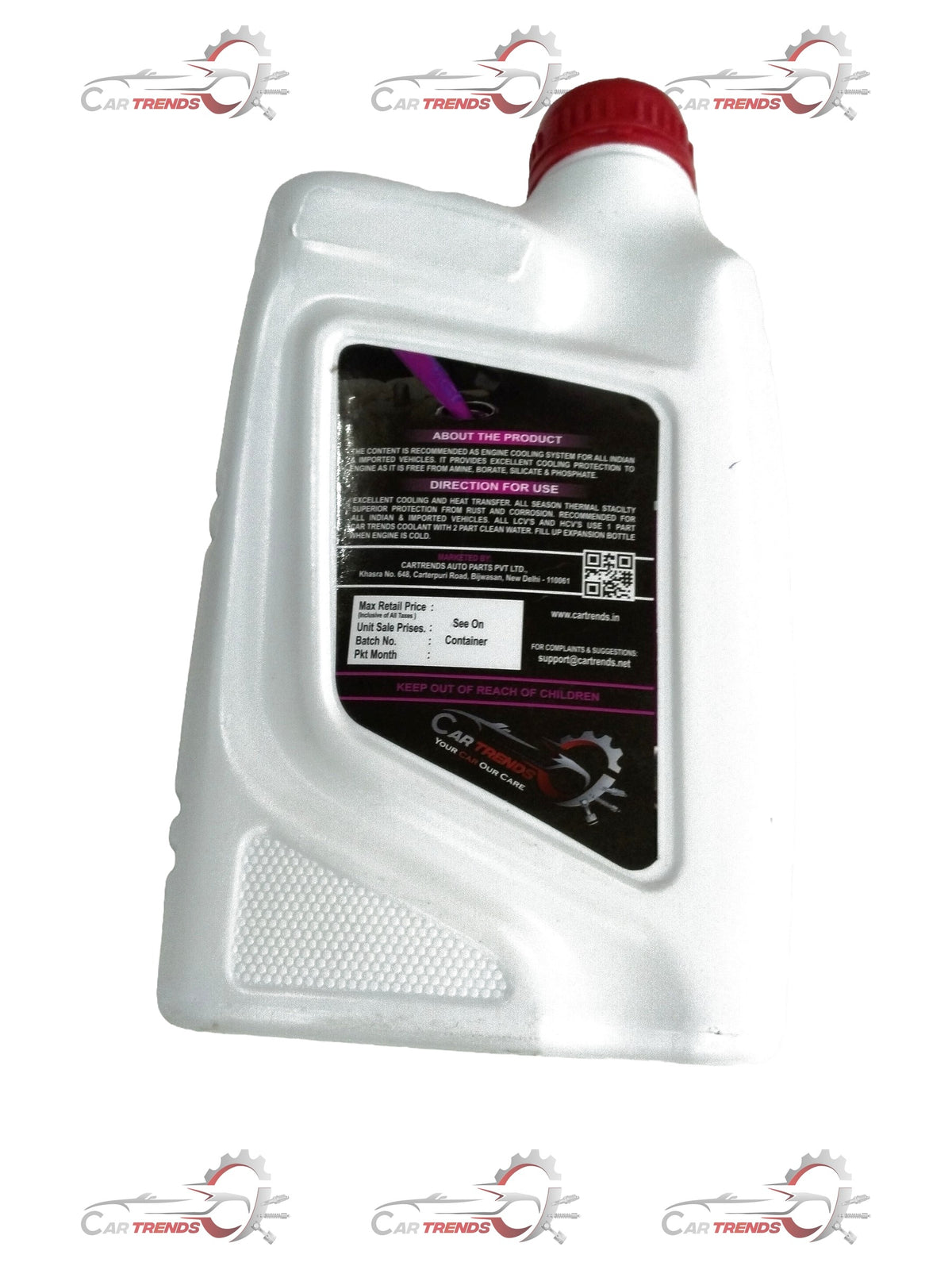 CarTrends pink coolant 1-liter bottle for all cars and variants, shown in the image with pink-colored liquid.