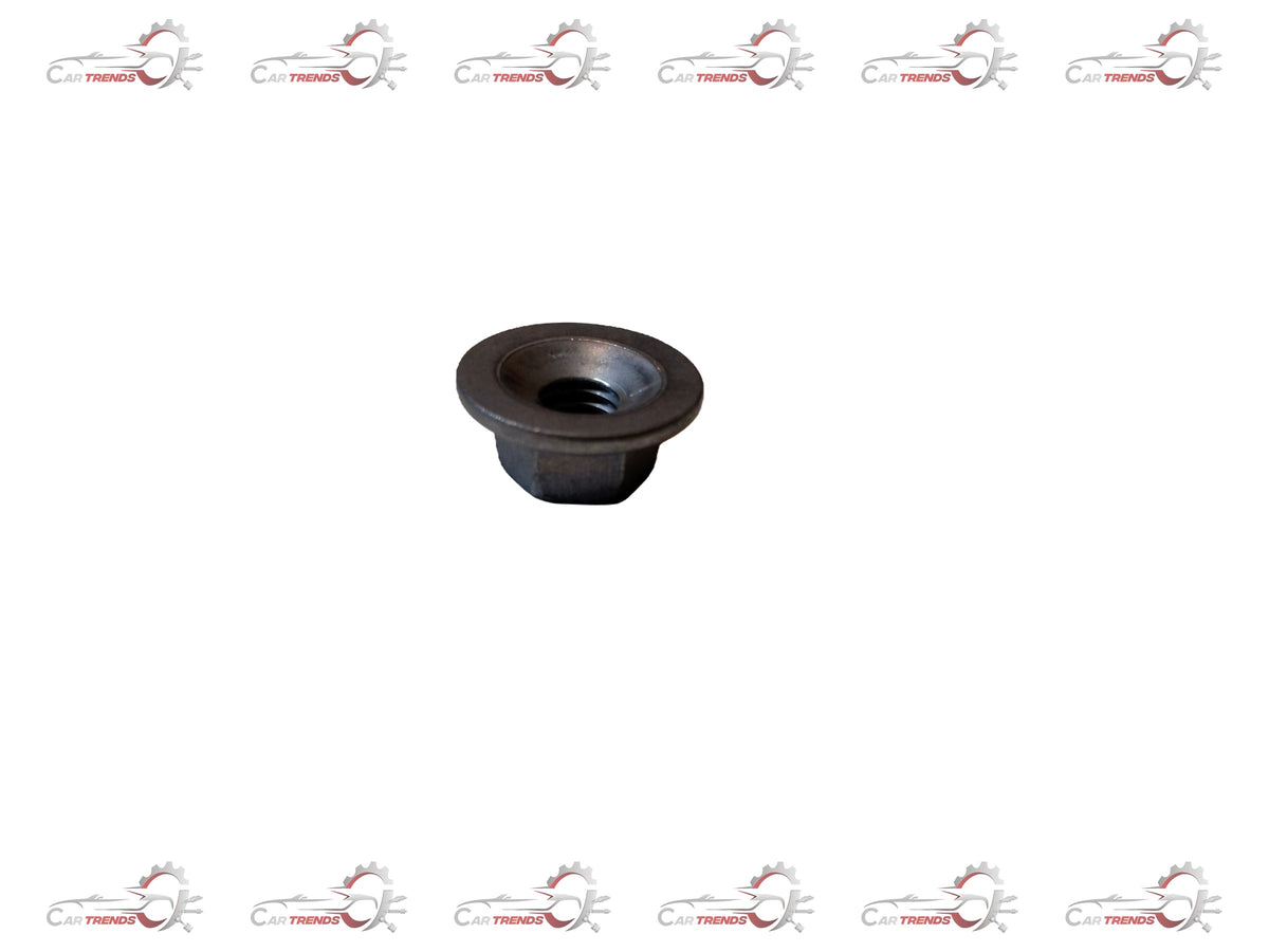 Renault HEX nut by CarTrends, metal fastener with threads for automotive wheel or engine assembly, close-up shot