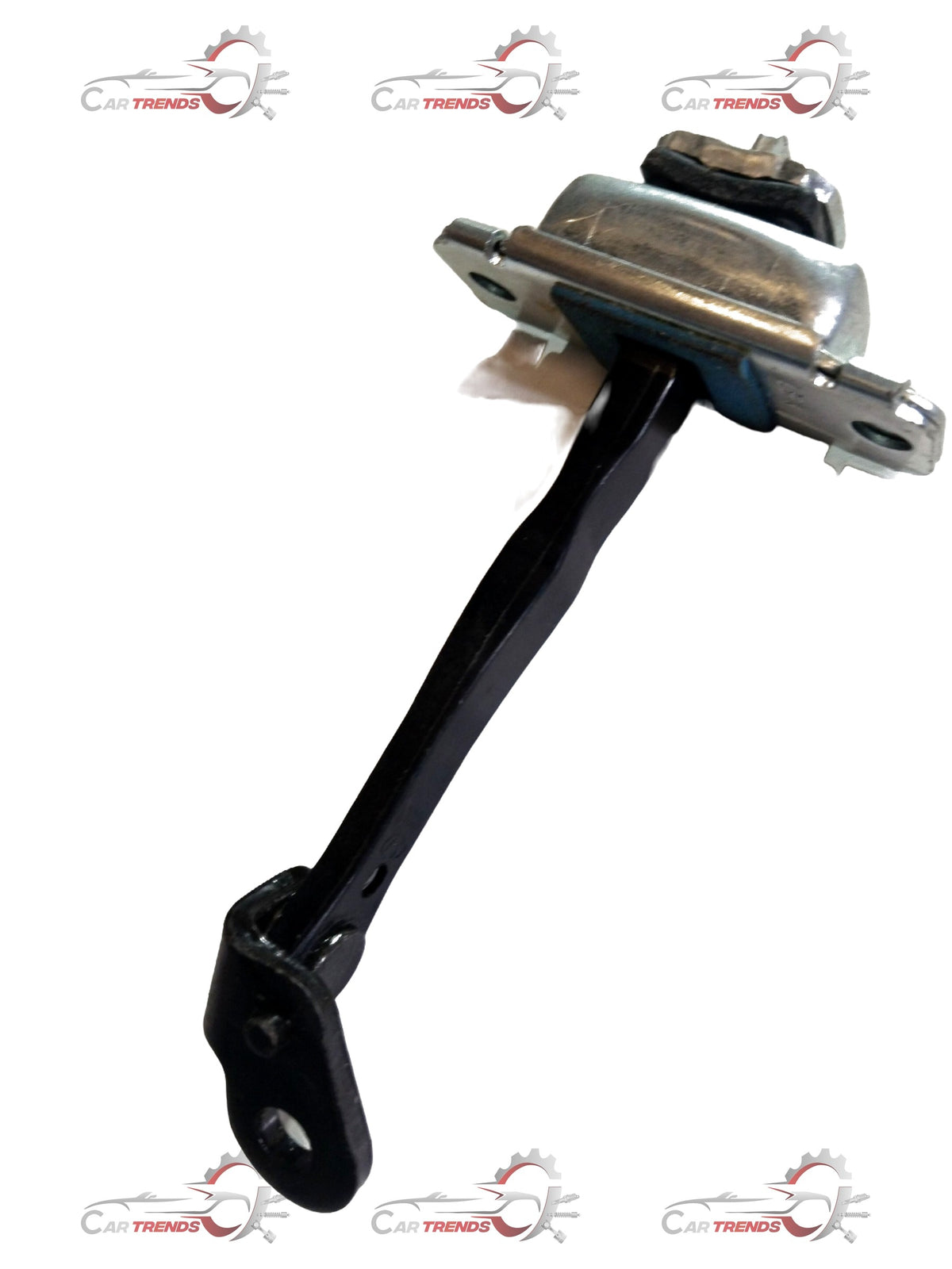 Rear left door checker assembly for Hyundai vehicle, showing the black plastic component with mounting points.