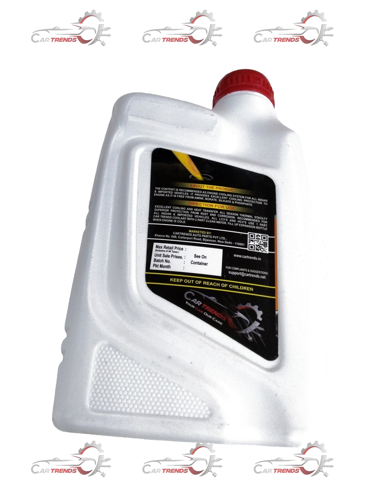 Yellow CarTrends 1-liter coolant container for all car models, featuring a bright yellow label and secure cap.