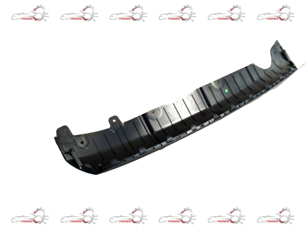 Hyundai Verna rear bumper guard in black, mounted on the vehicle, protective accessory for car bumper.
