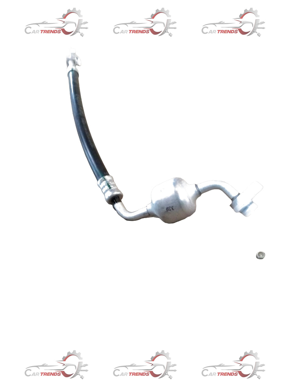 Maruti Suzuki Wagon R discharge hose, automotive engine part, black rubber hose with metal fittings for vehicle cooling or fluid transfer.