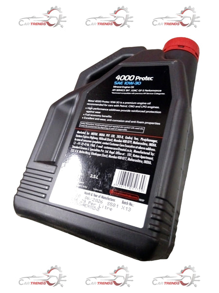 CarTrends PROTEC 10W30 engine oil bottle with 3.5L capacity for SWIFT, BALENO, ALTO, VITARABREZZA models.