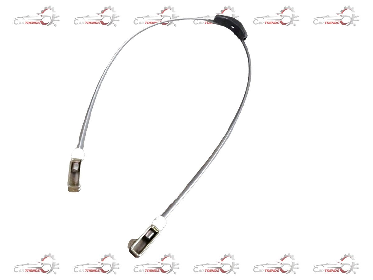 General Motors Chevrolet Tavera parking brake cable, showing the black cable with metal connectors and mounting brackets.