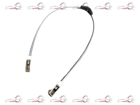 General Motors Chevrolet Tavera parking brake cable, showing the black cable with metal connectors and mounting brackets.