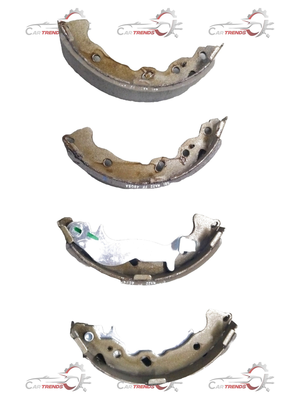 Rear brake shoe for Hyundai i10 by CarTrends, showing the metal and friction surface of the brake component.
