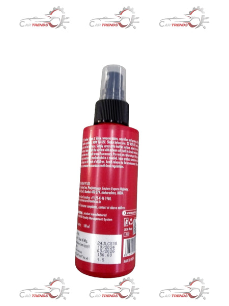 CarTrends Leather Clean & Shine for vehicles, 48 x 100ml bottles, showing a spray bottle and clean leather surface.