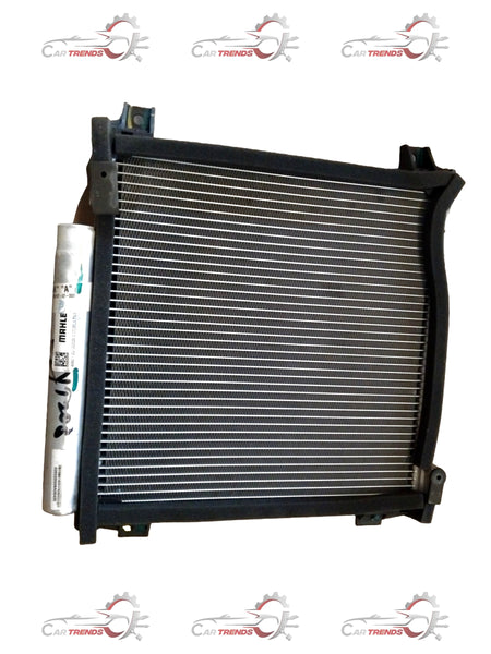 Maruti Suzuki Alto 800 AC condenser for petrol and CNG engines, shown as a metal component with fins and connections.