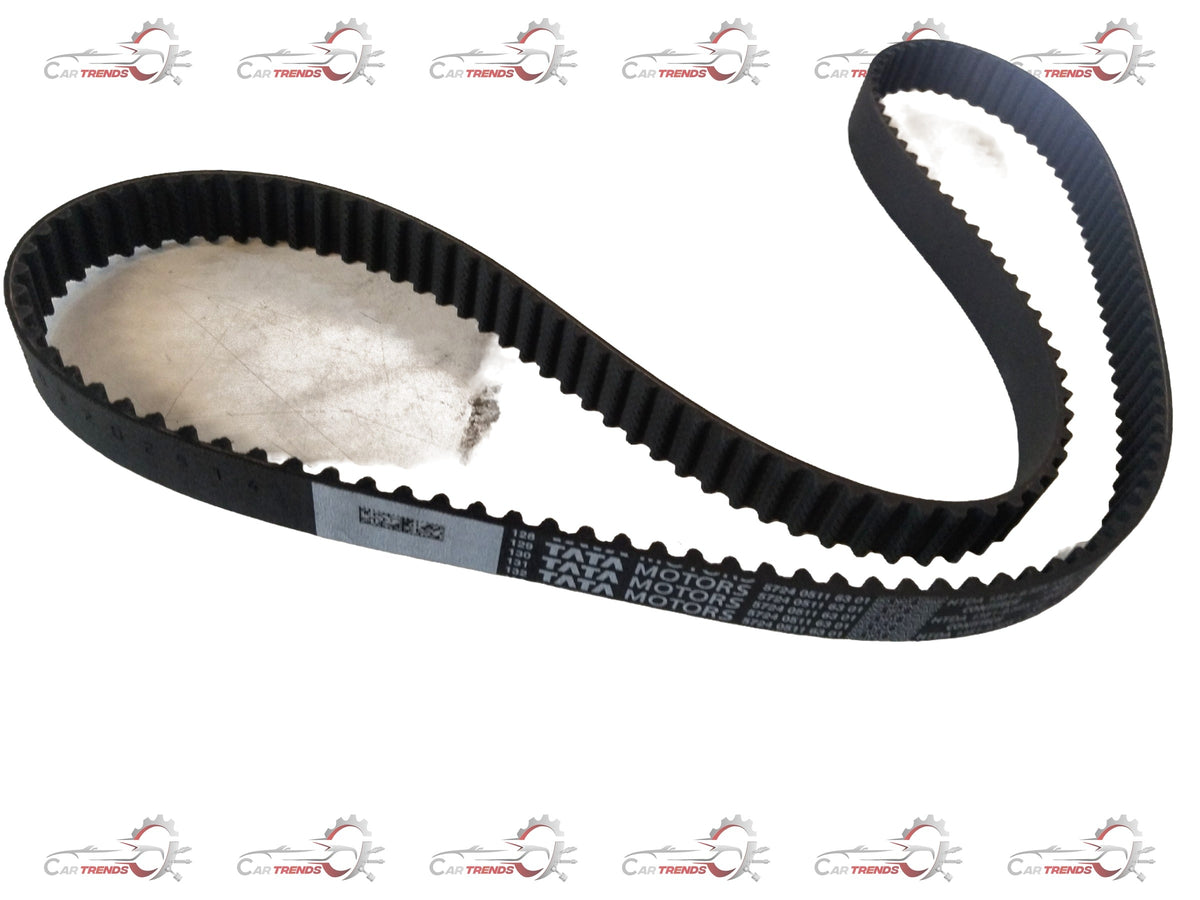 Tata Timing Belt 572405116301, spare parts image showing the black rubber belt with metal teeth for engine timing.