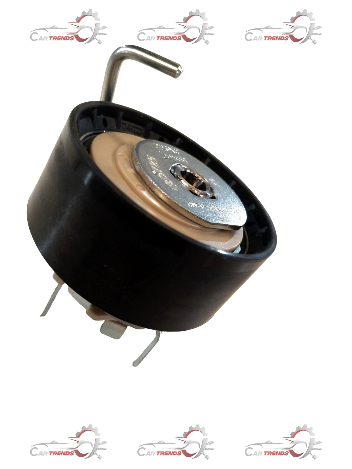 CarTrends Ford timing belt tensioner, part #CM5Z6K254A, showing the tensioner with metal pulley and mounting bracket.