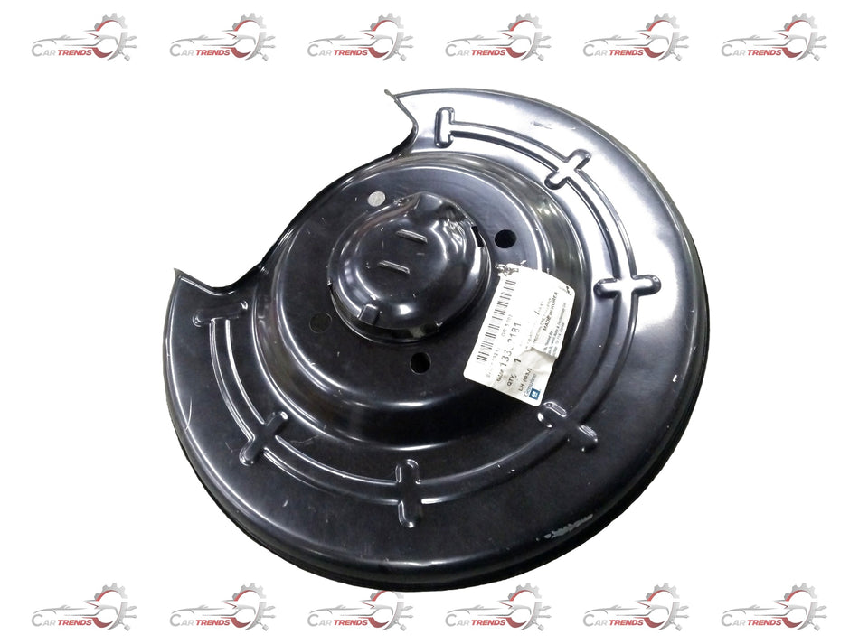 Rear shield brake for Chevrolet Cruze by General Motors, showing the metal brake shield component with mounting holes and surface detail.
