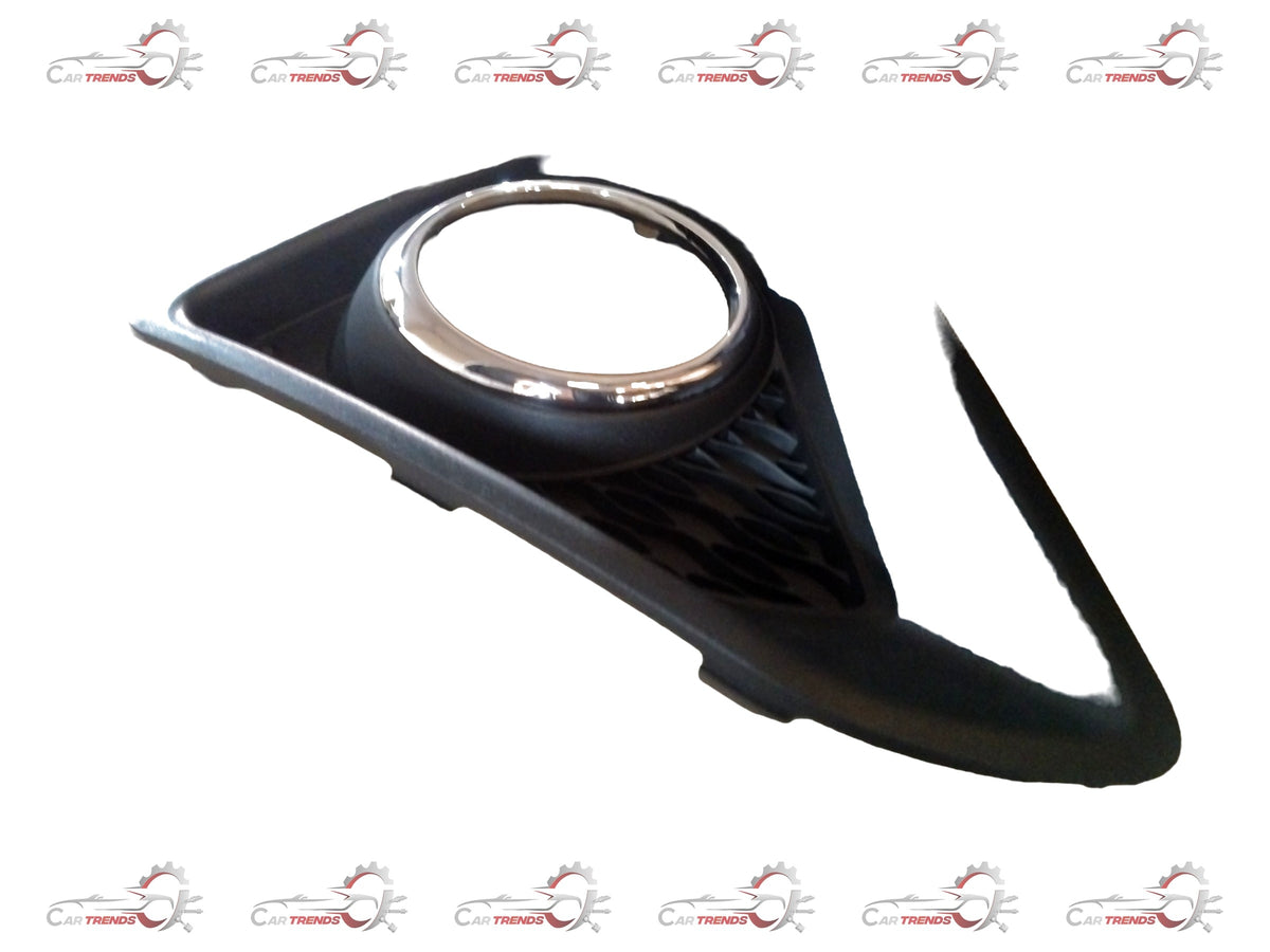 CarTrends fog lamp cover for Hyundai I10 Grand, right side, black plastic spare part with textured finish.