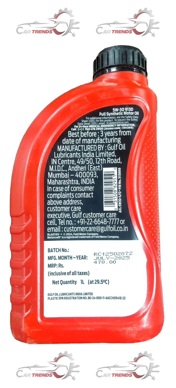 Ford ENGINE OIL 913D 1L bottle with label showing product details and brand logo on a plain background