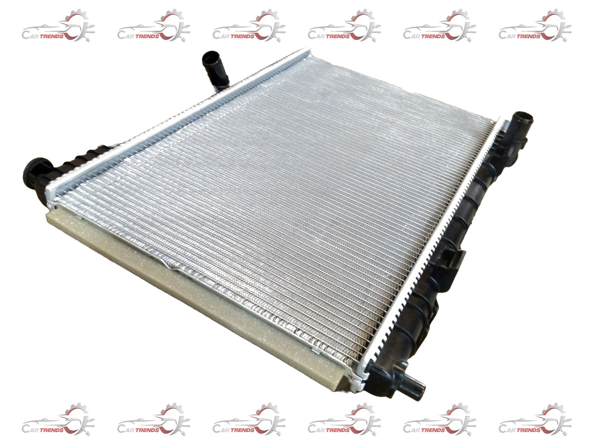 CarTrends radiator for Ford AE8Z8005B, automotive cooling component with metal fins and inlet/outlet hoses visible.