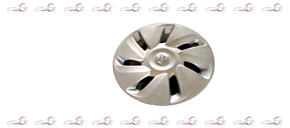 Maruti Suzuki wheel cap for Celerio in silver color, featuring the brand's logo and designed to fit the vehicle's wheel.