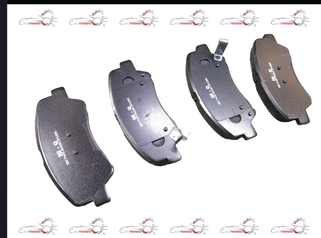 Front brake pad for Hyundai EON 0.8 by CarTrends, showing a close-up of the durable brake pad with mounting hardware.
