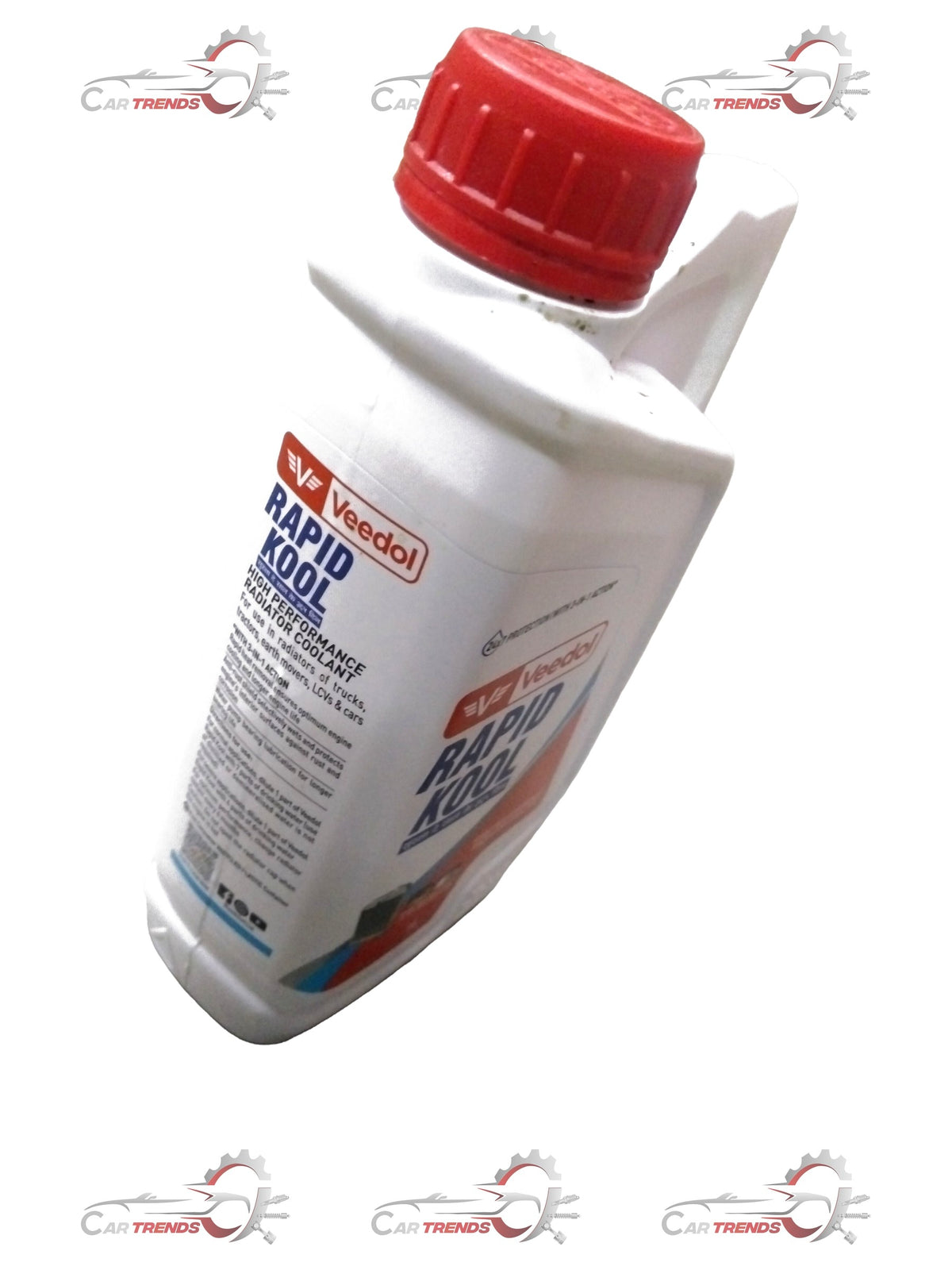 CarTrends Rapid Kool coolant bottles, 10x1 liter containers with blue liquid, used for vehicle cooling systems.