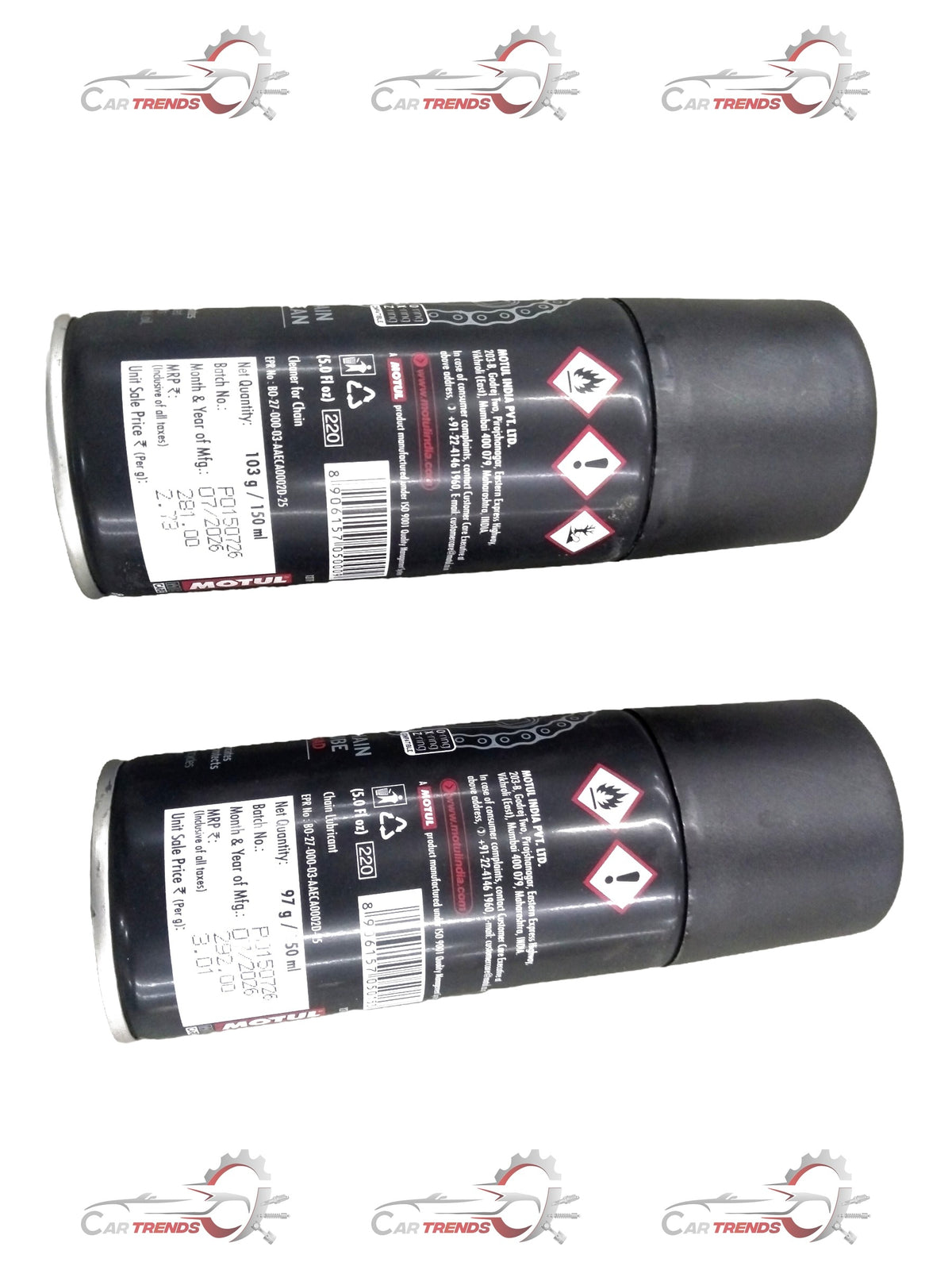 CarTrends C1-C2 Chain Maintenance Kit with two 300ml bottles, featuring chain cleaner and lubricant for motorcycle or bike chains.