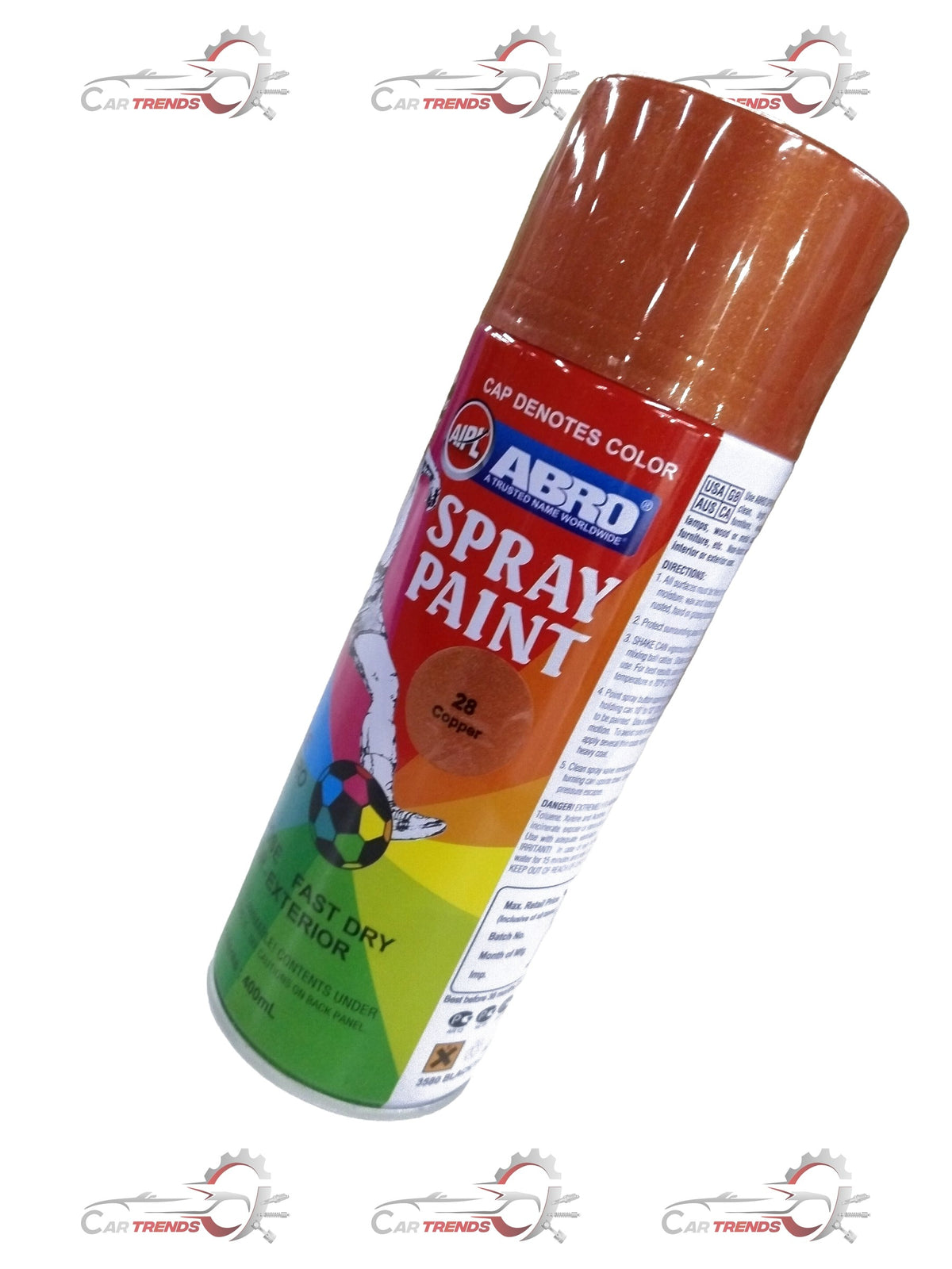 CarTrends copper spray paint can, showing the aerosol spray nozzle and metallic copper finish on the can.