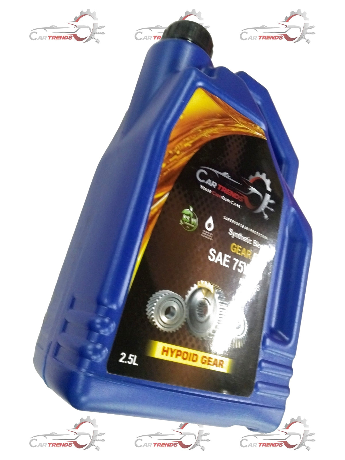 CarTrends 75w90 gear oil bottle, 2.5L pack, suitable for all car variants, showing the label and product container.