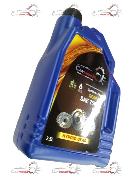 CarTrends 75w90 gear oil bottle, 2.5L pack, suitable for all car variants, showing the label and product container.